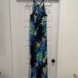 Lilly Pulitzer Navy and Green Floral Maxi Dress